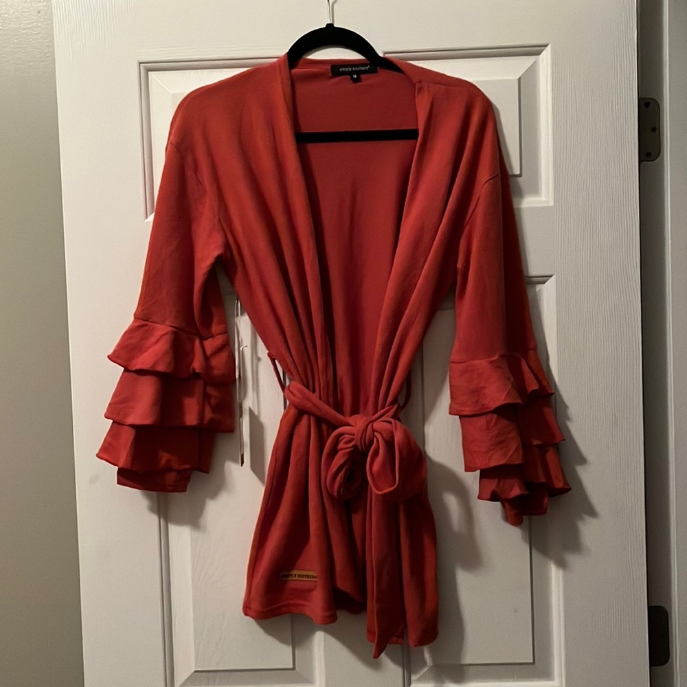 Simply Southern Orange Cardigan with Ruffled Sleeves